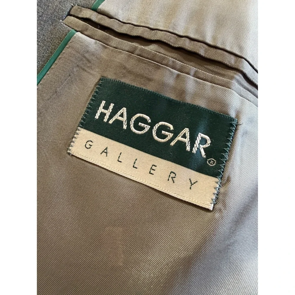 Haggar Gallery Mens Grey Pinstripe Double Breasted Blazer Peak Lapel Suit Jacket